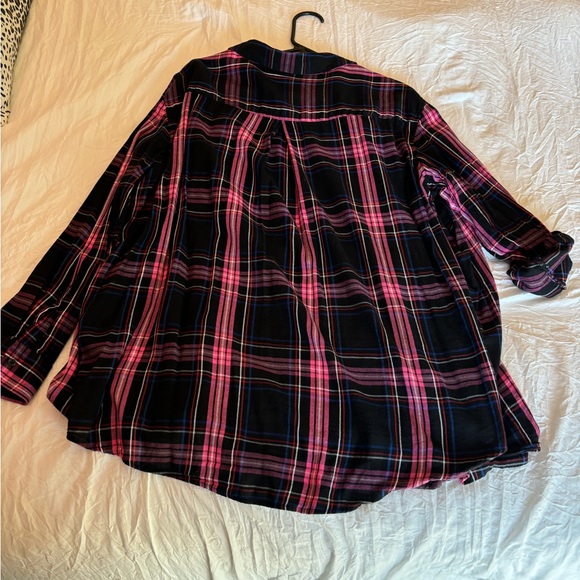 NWOT Evri Black & Hot Pink Plaid Long Sleeve ButtonUp Embellished Top Women’s 2X - Picture 7 of 10